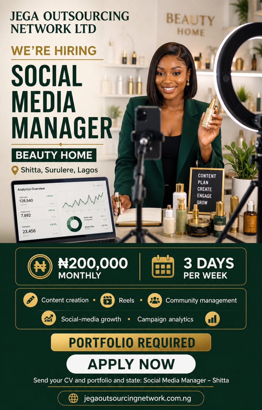 Social Media Manager – Beauty Home vacancy flyer