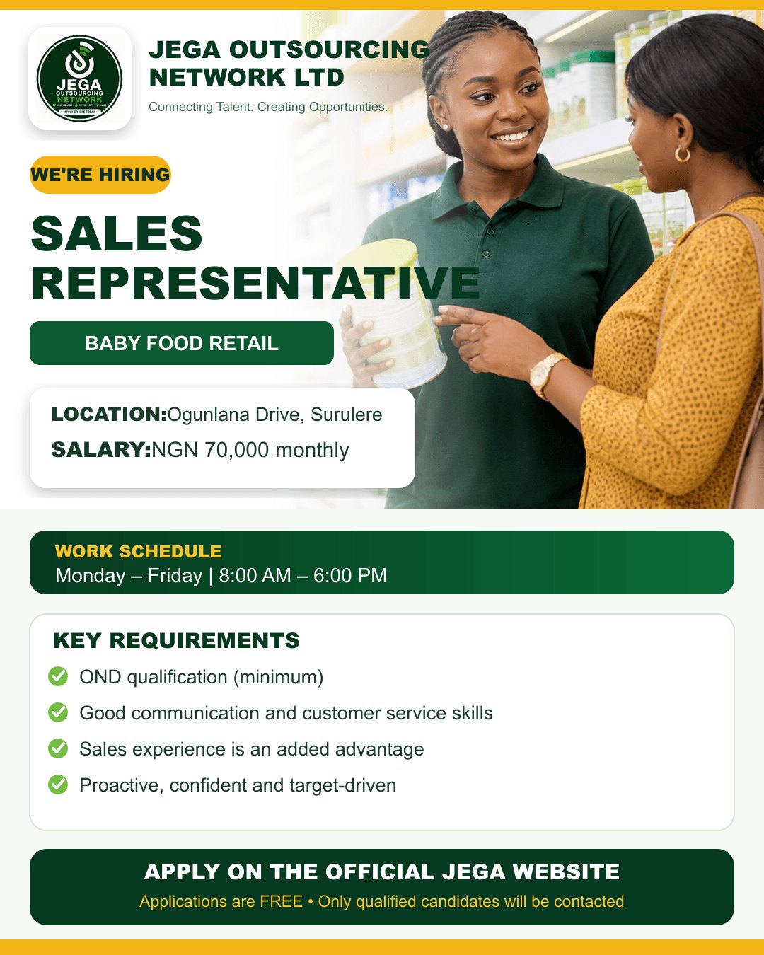 Sales Representative vacancy flyer