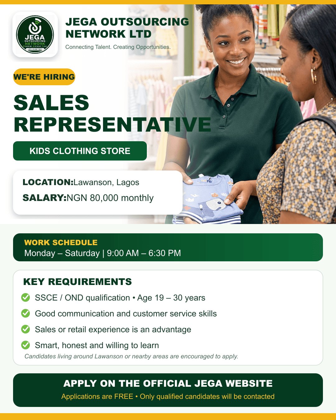 Sales Representative (1 Position) vacancy flyer