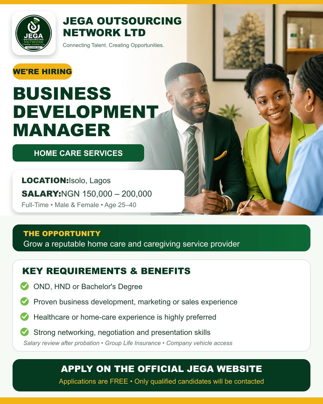 Business Development Manager (Home Care Services) vacancy flyer