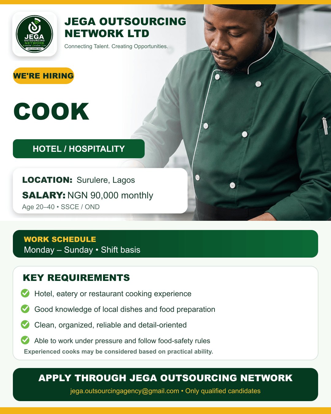 Cook (Hotel/Hospitality) vacancy flyer