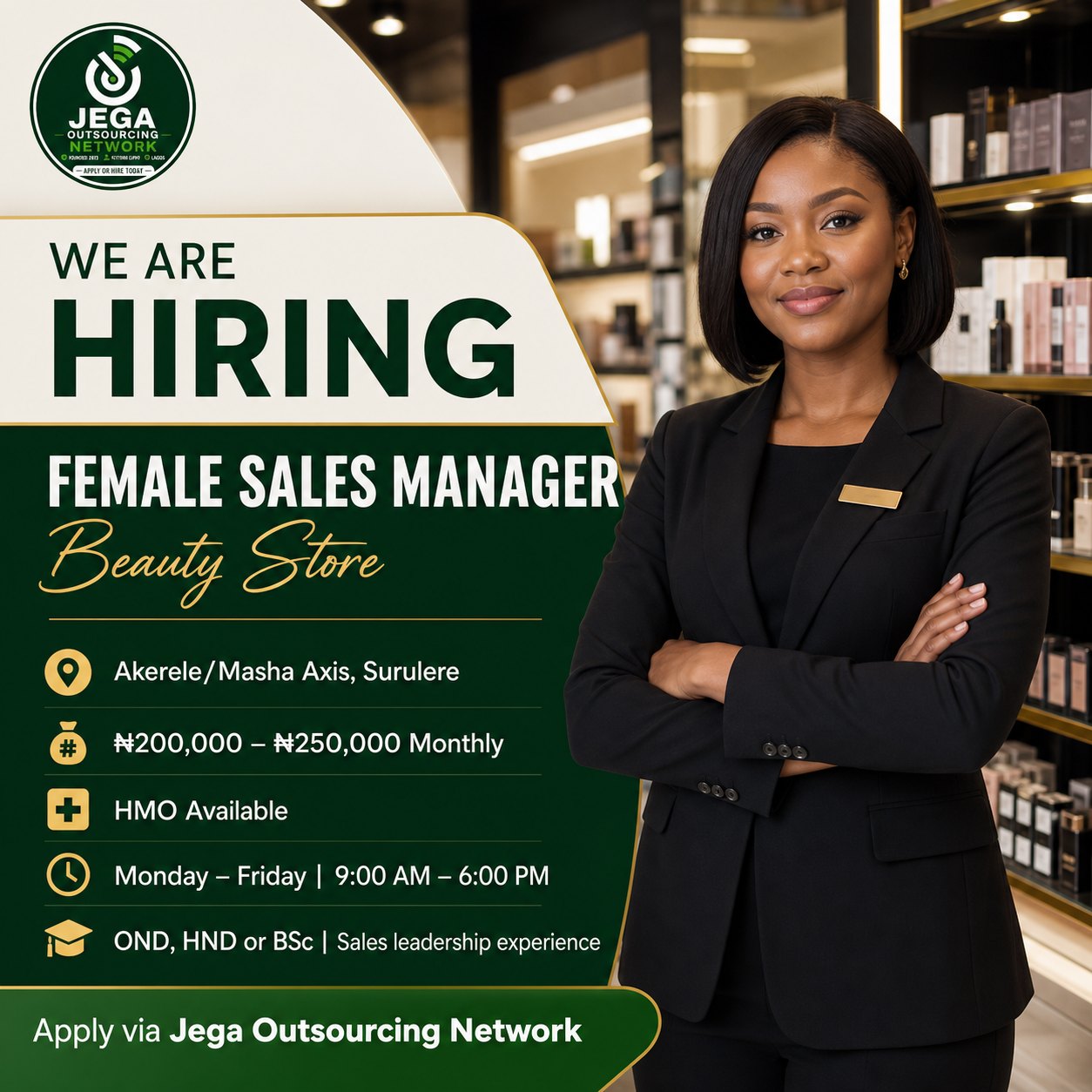 Female Sales Manager vacancy flyer
