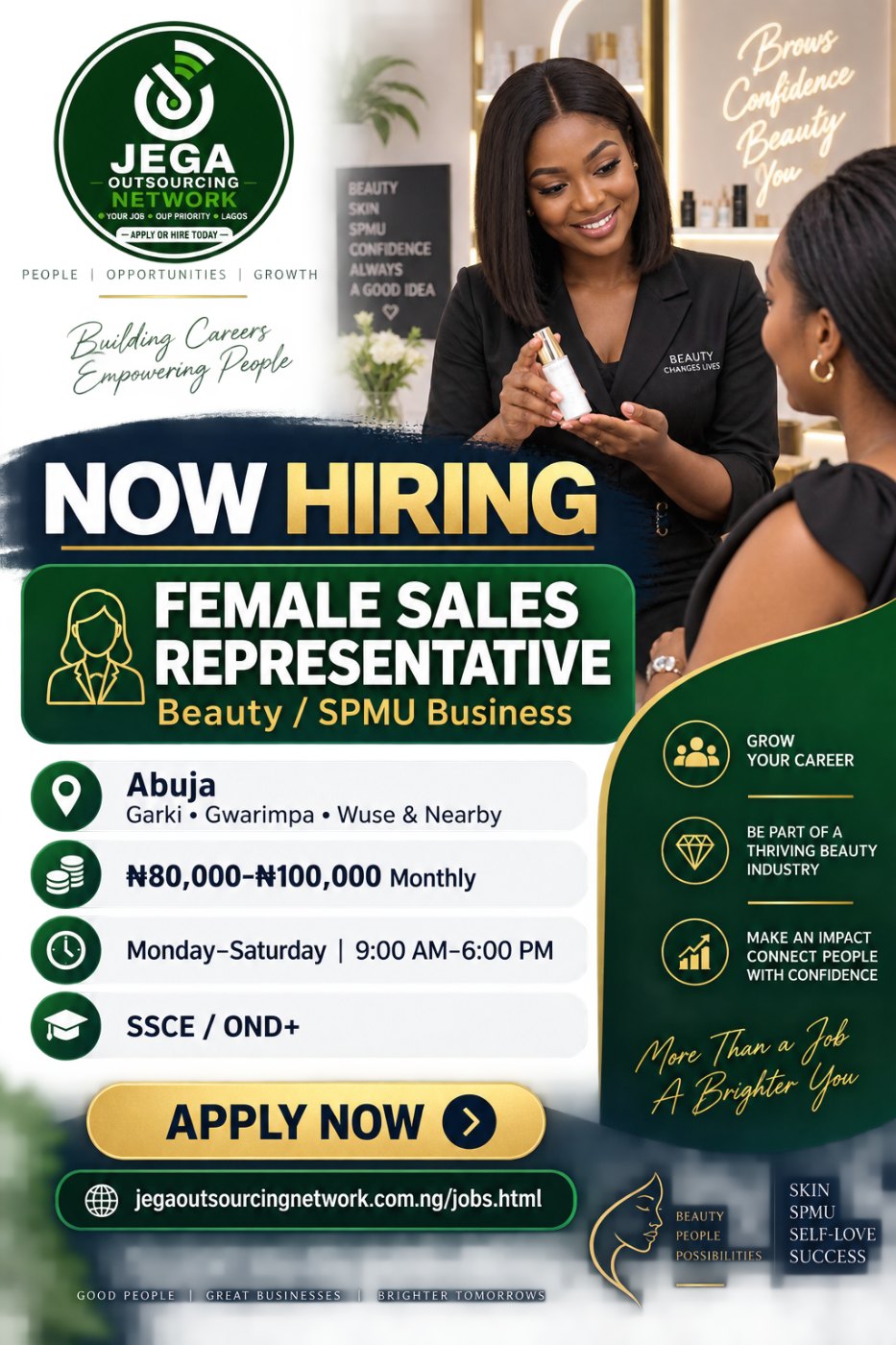 Female Sales Representative – Abuja vacancy flyer