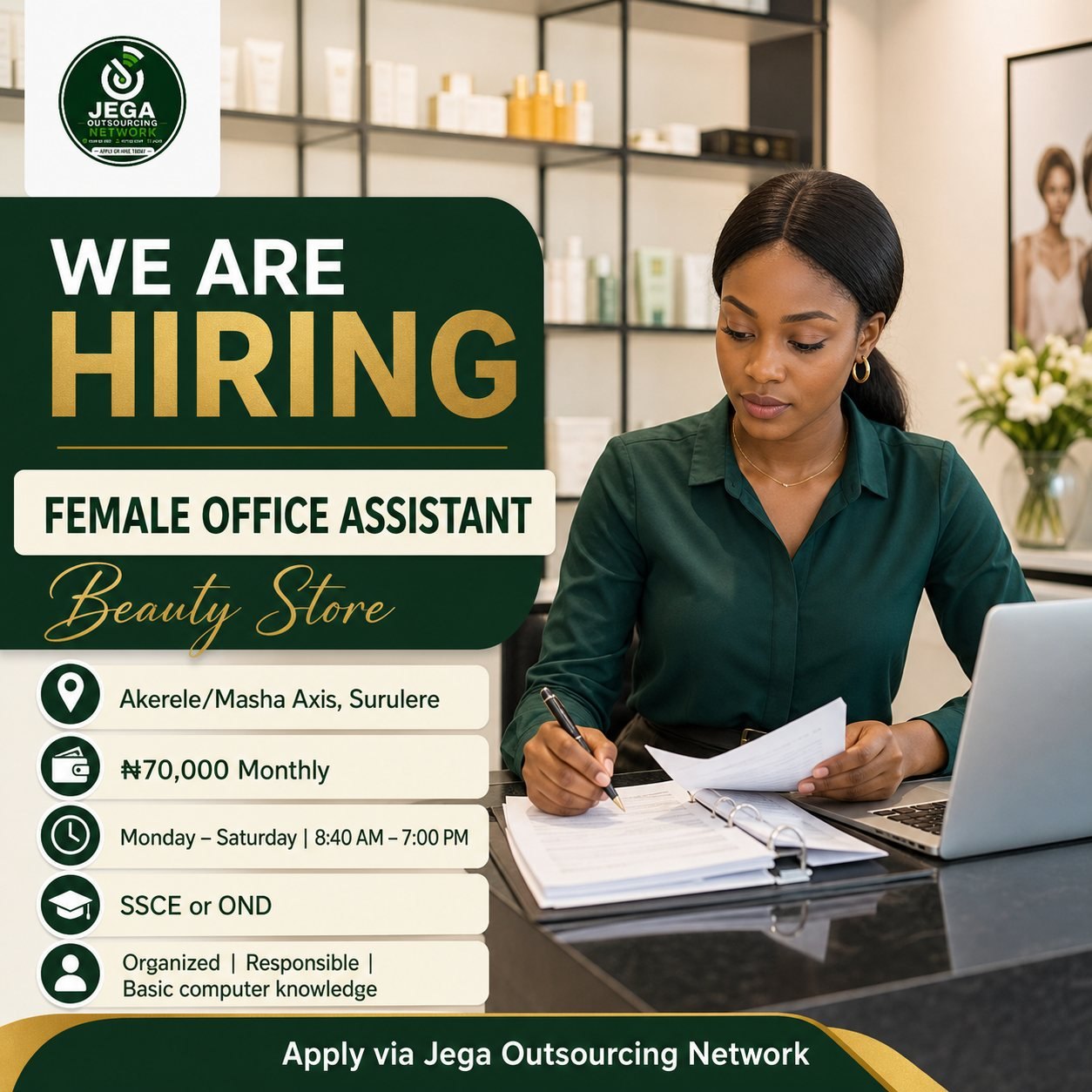 Female Office Assistant vacancy flyer