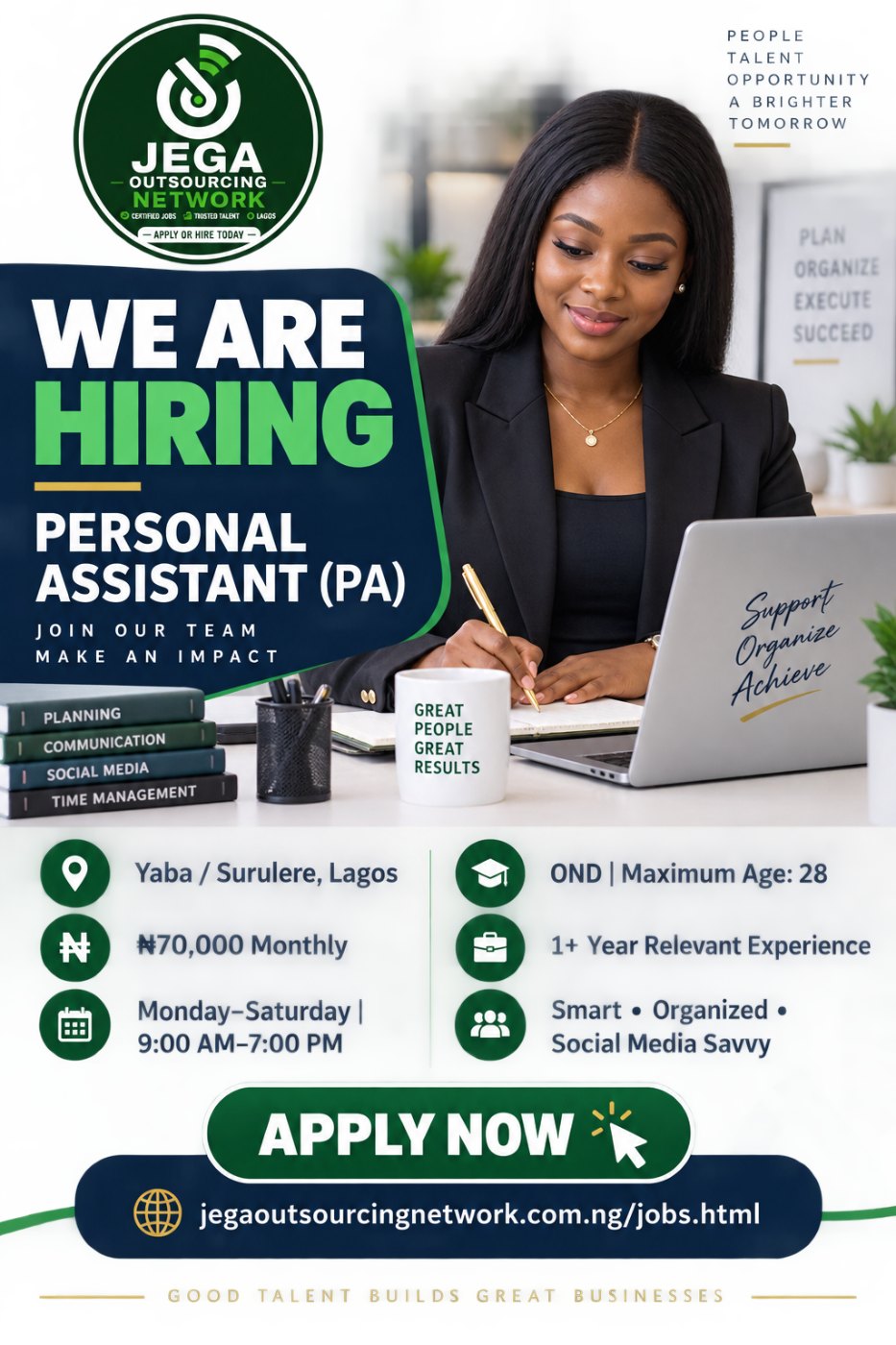 Personal Assistant (PA) vacancy flyer
