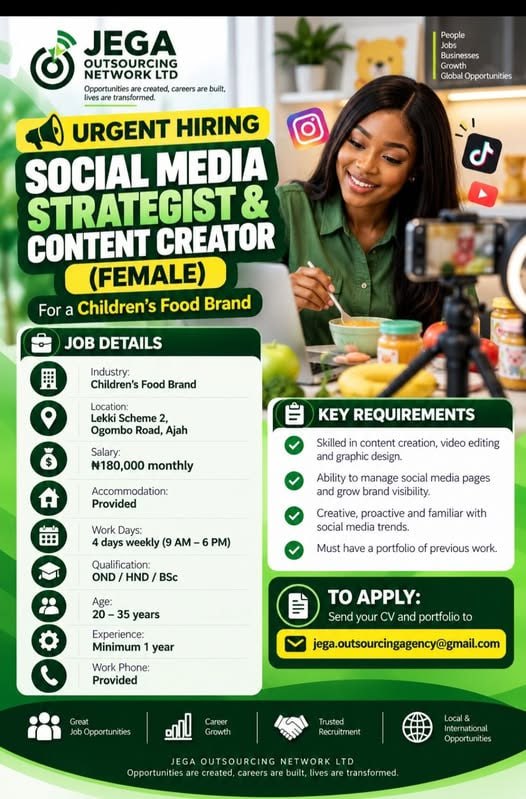FEMALE SOCIAL MEDIA MANAGER & CONTENT CREATOR vacancy flyer