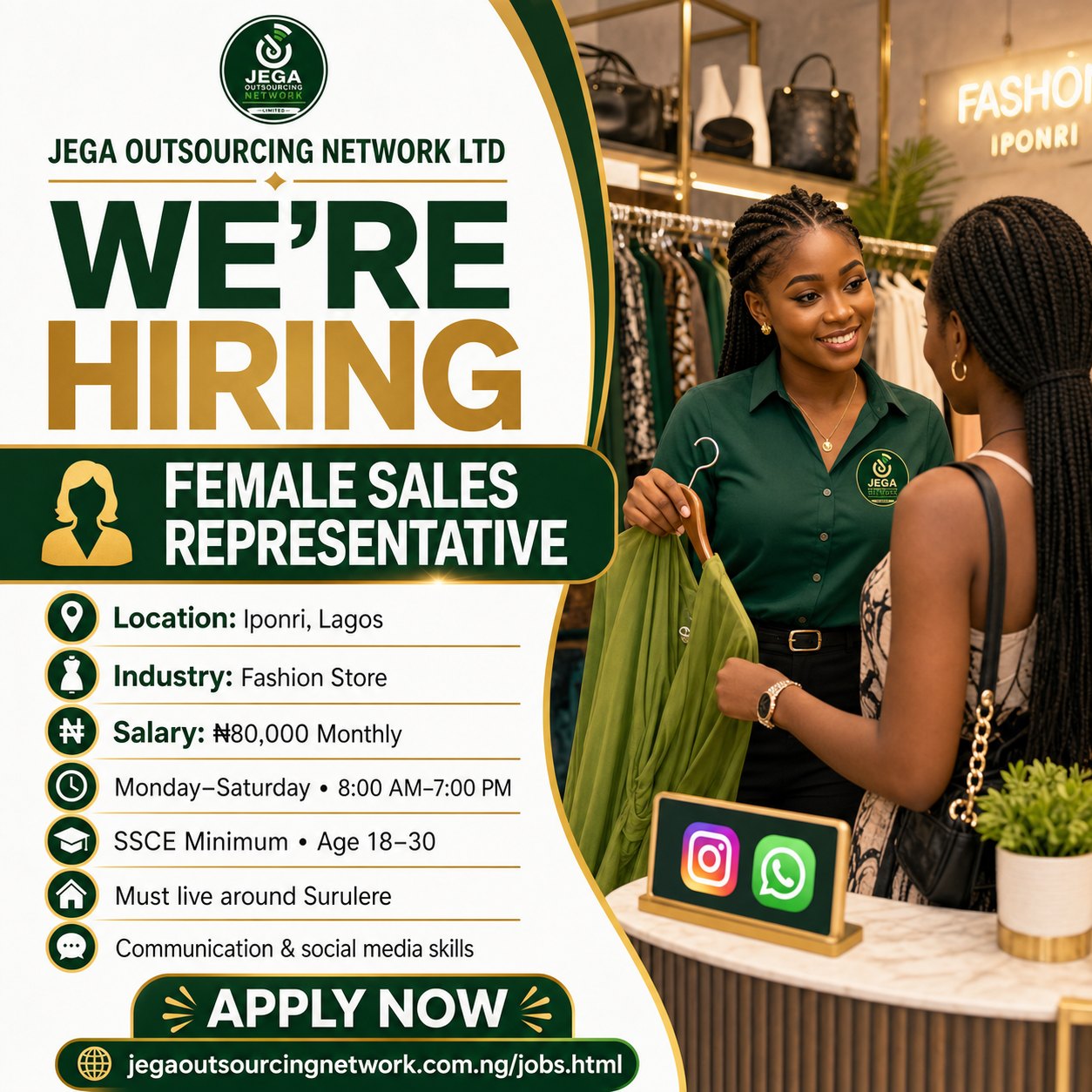 Female Sales Representative vacancy flyer