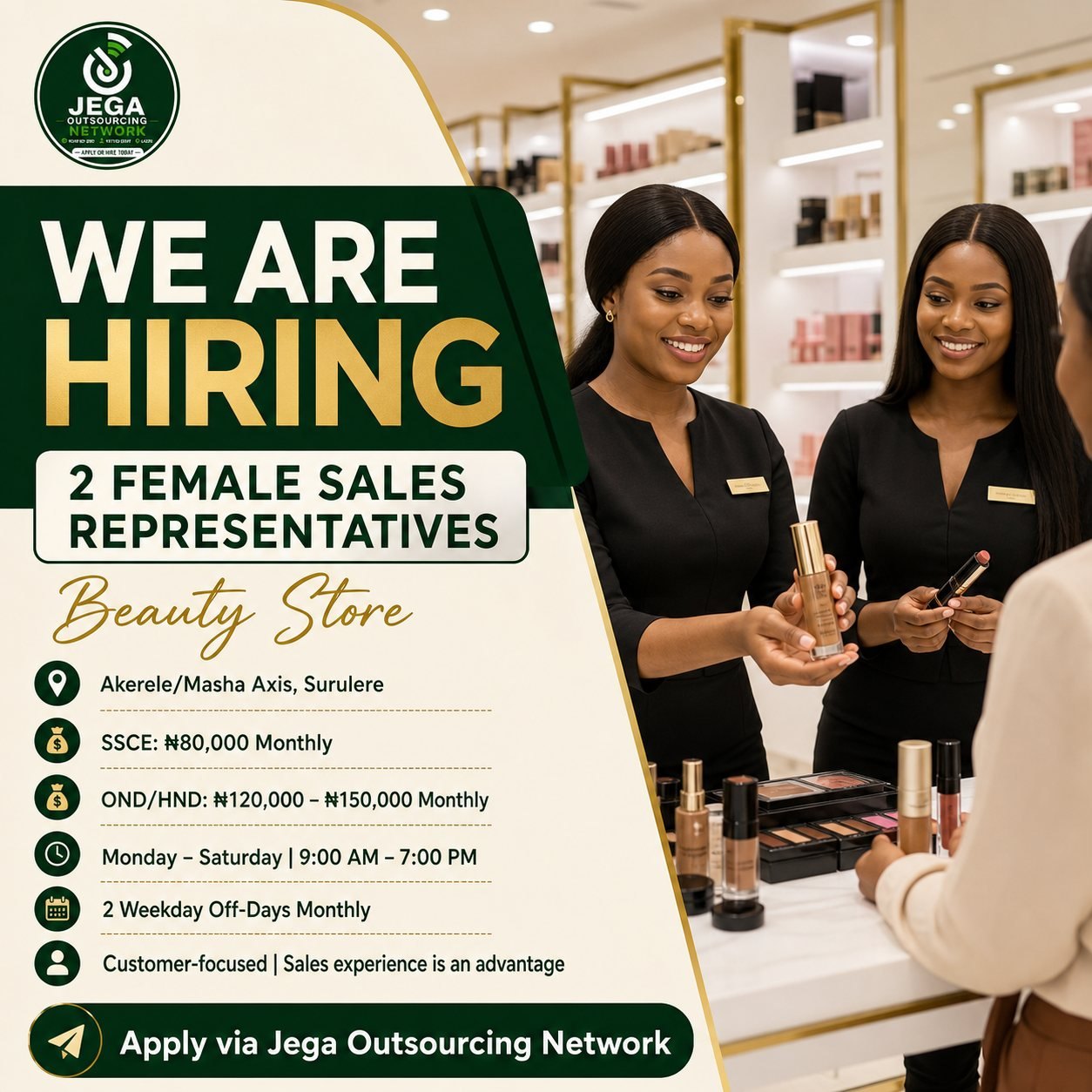 Two Female Sales Representatives vacancy flyer