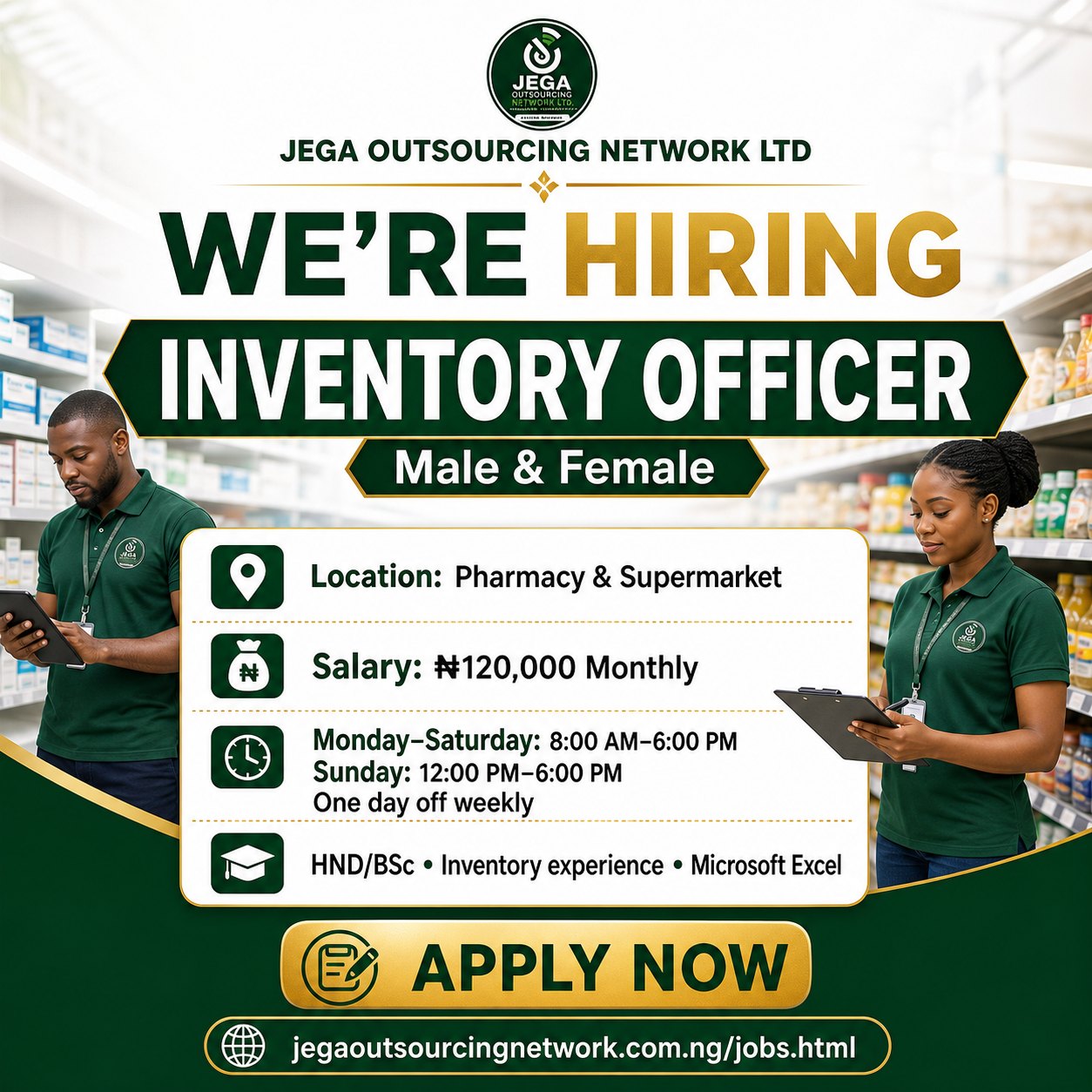 Inventory Officer (Male & Female) vacancy flyer