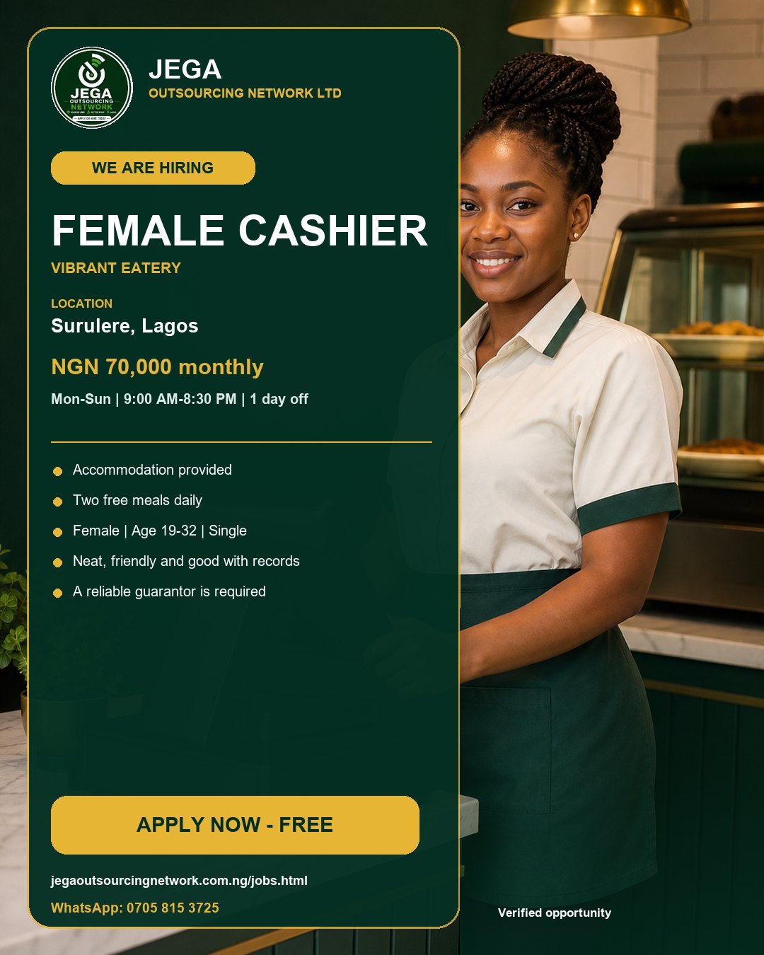 Female Cashier vacancy flyer