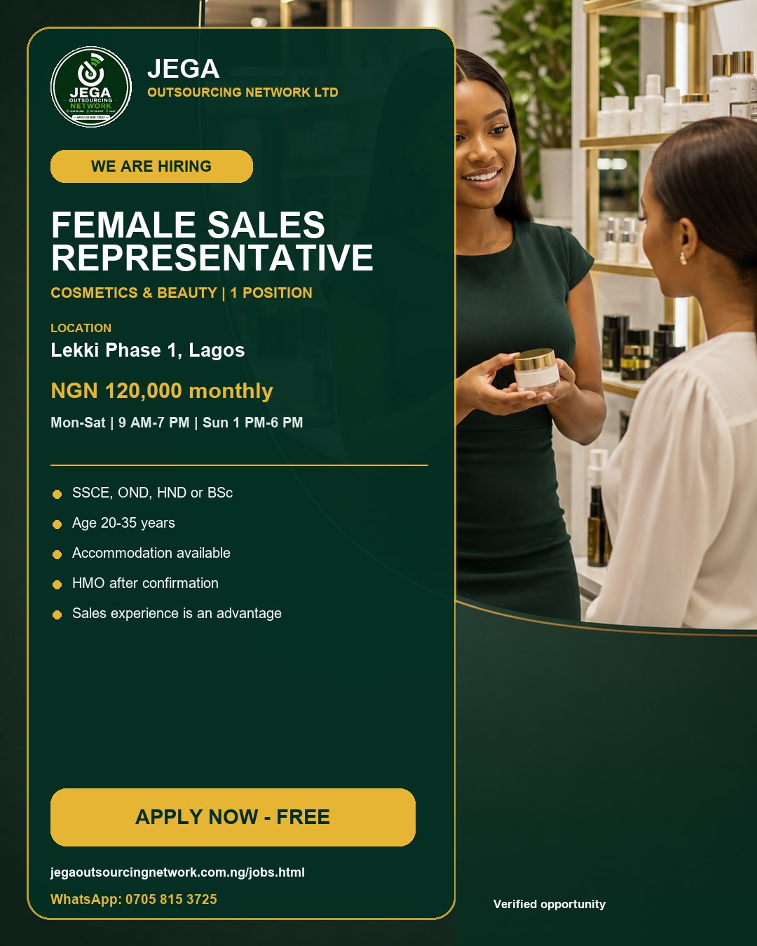 Female Sales Representative vacancy flyer