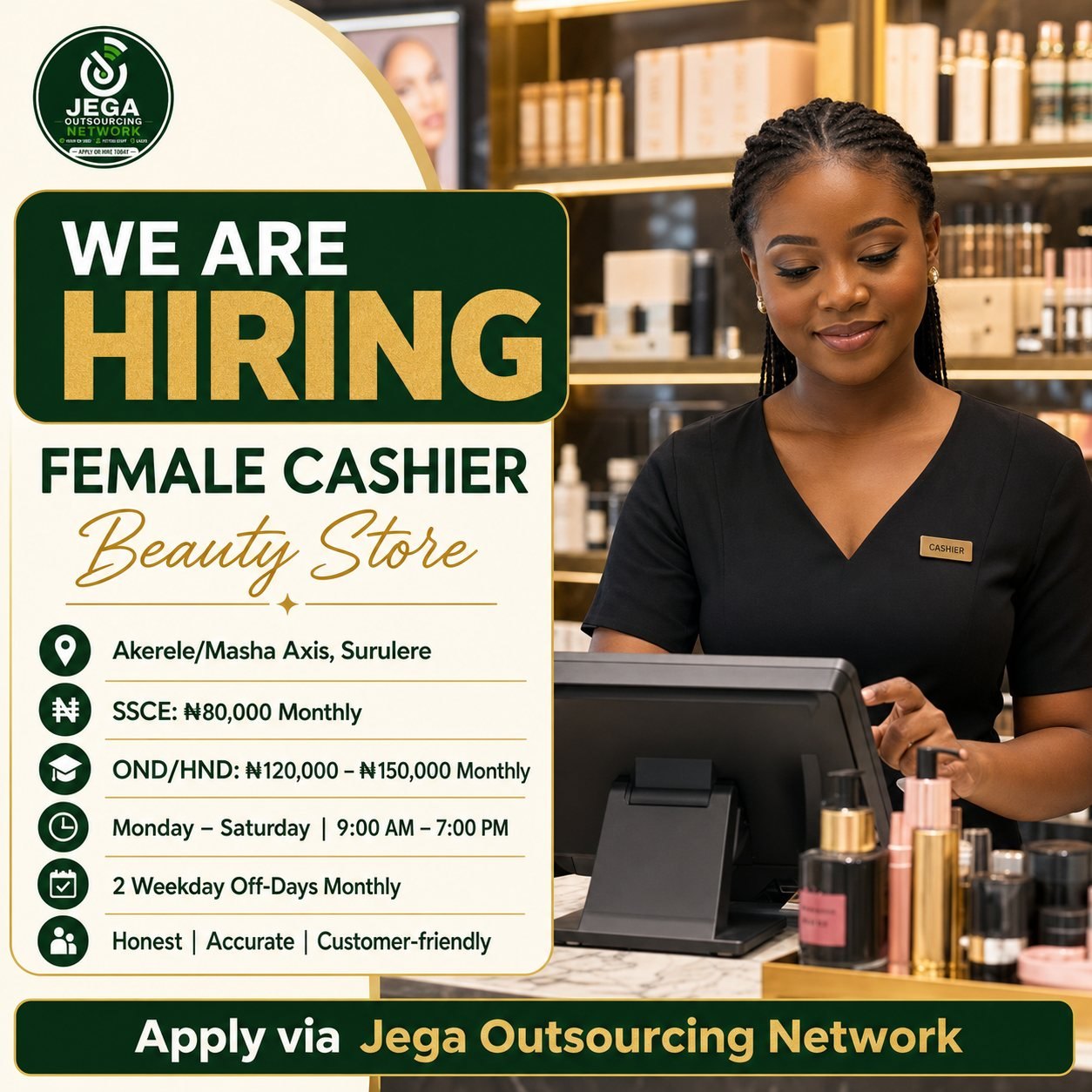 Female Cashier vacancy flyer