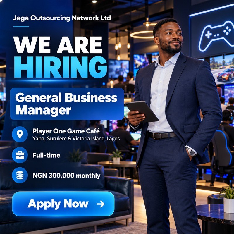 General Business Manager – Player One Game Café vacancy flyer