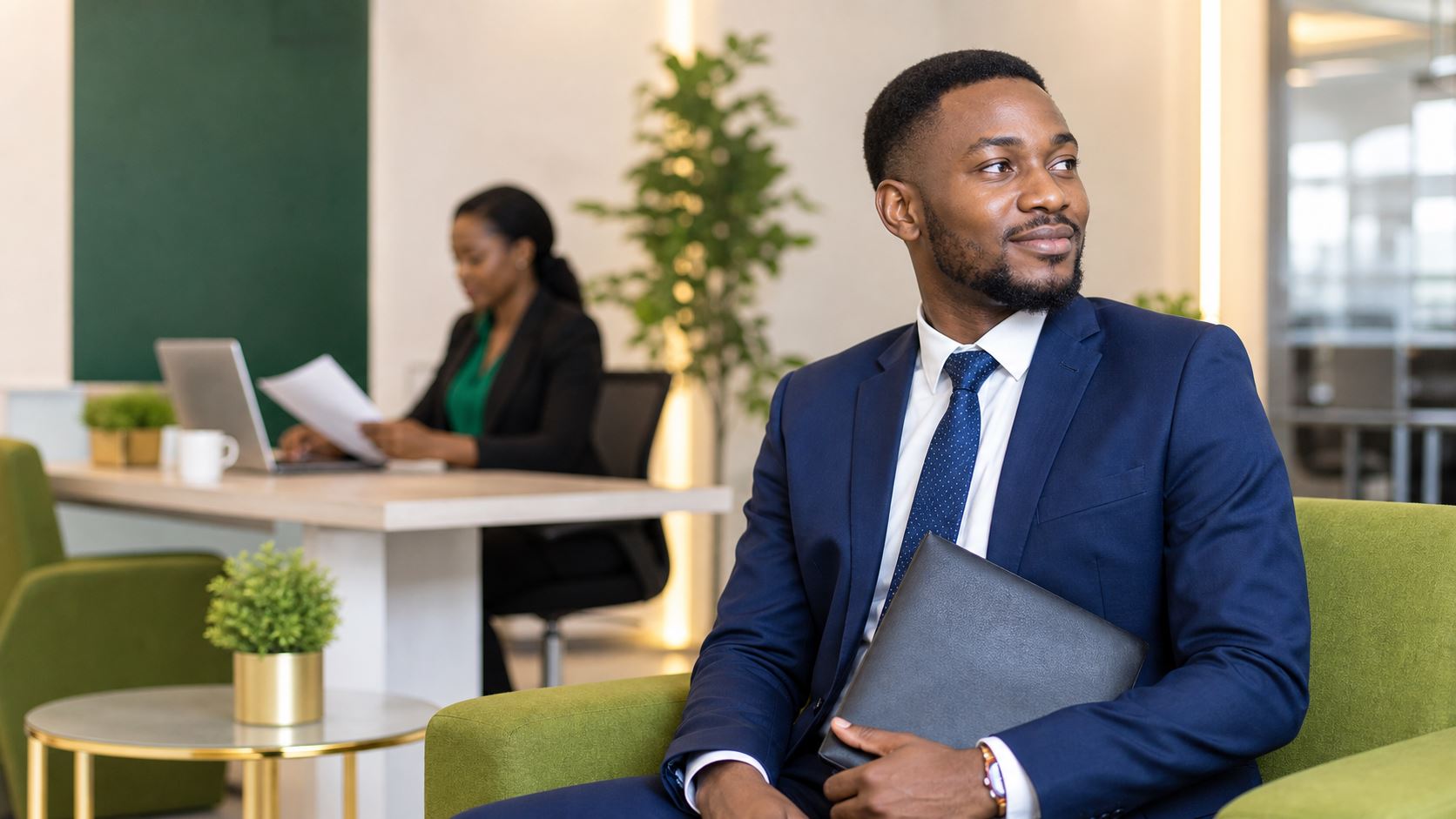 Confident job seeker preparing for an interview in Lagos