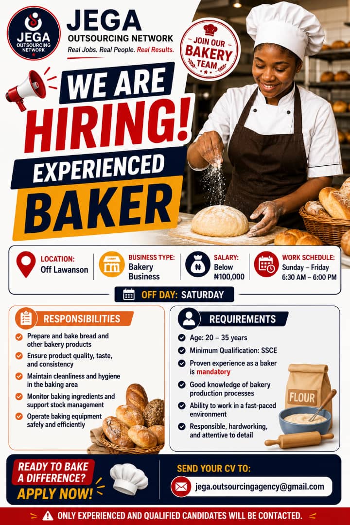 Experienced Baker vacancy flyer