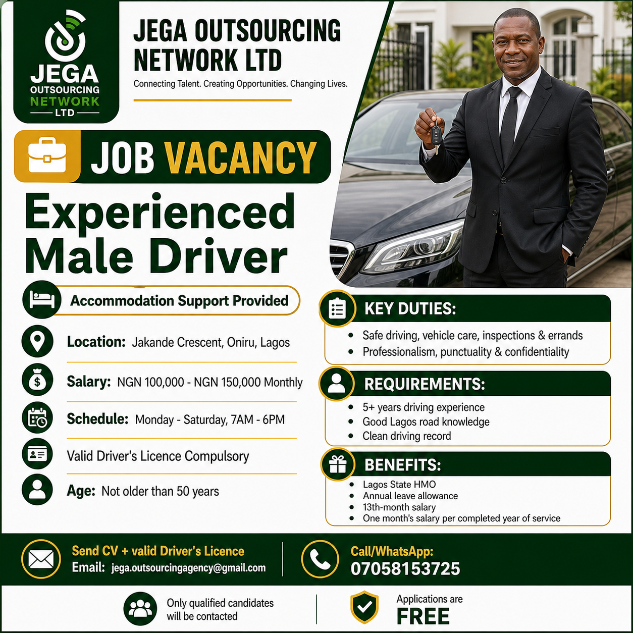 Experienced Male Driver vacancy flyer