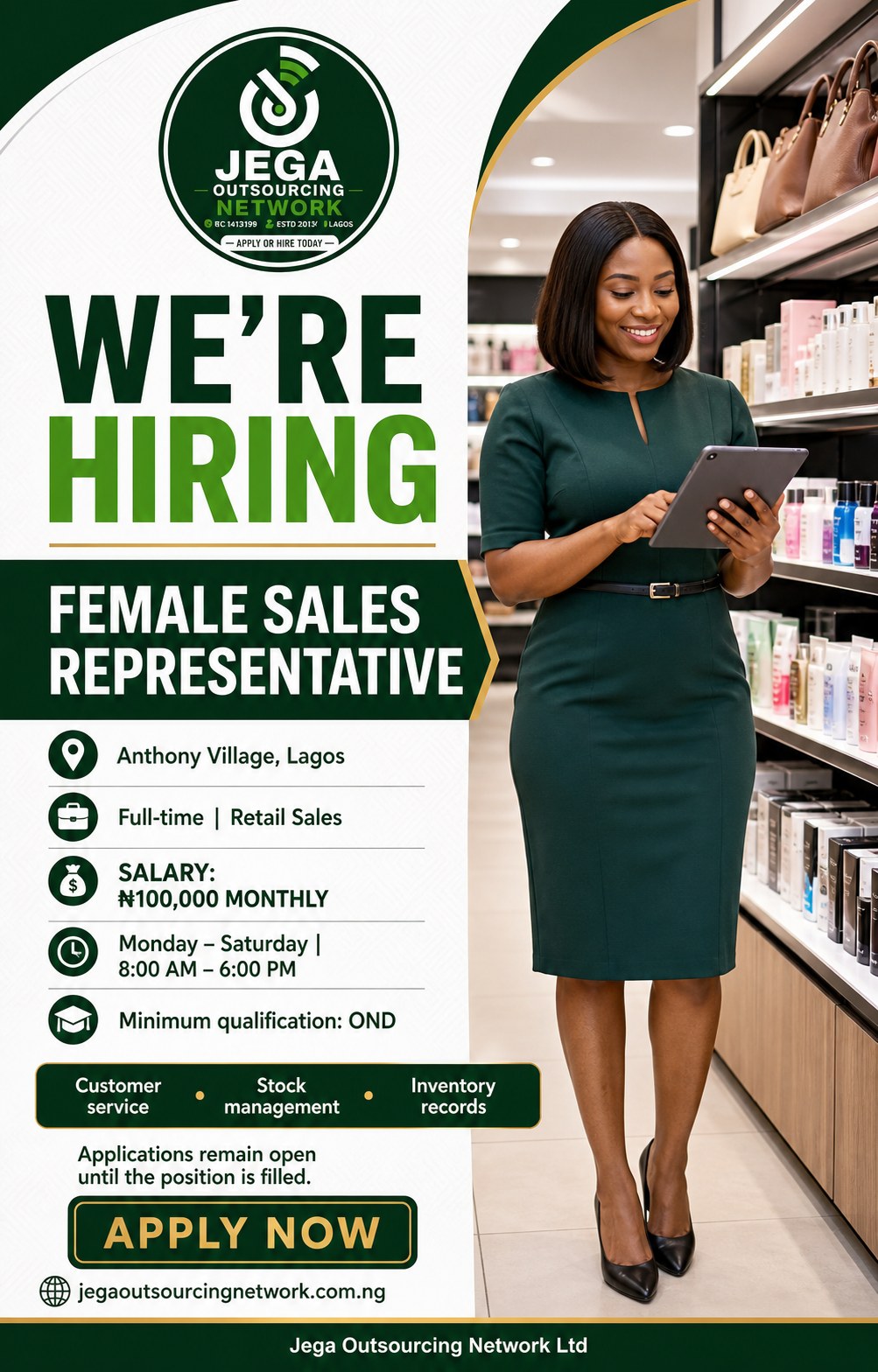 Female Sales Representatives vacancy flyer