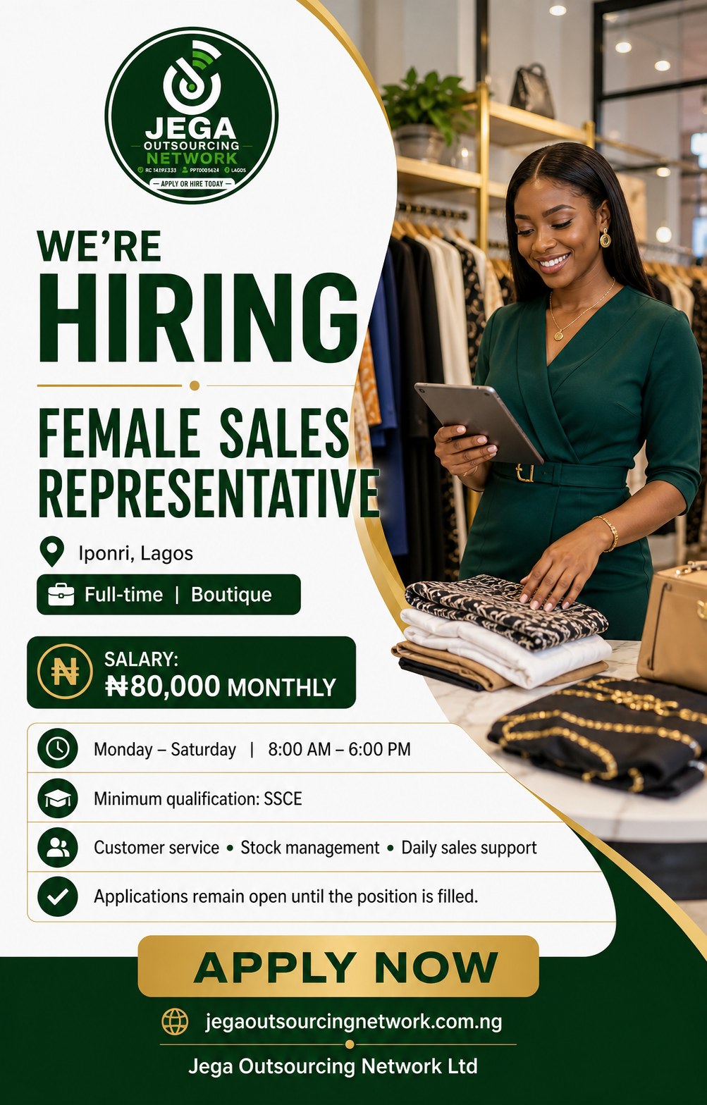 Female Sales Representative vacancy flyer