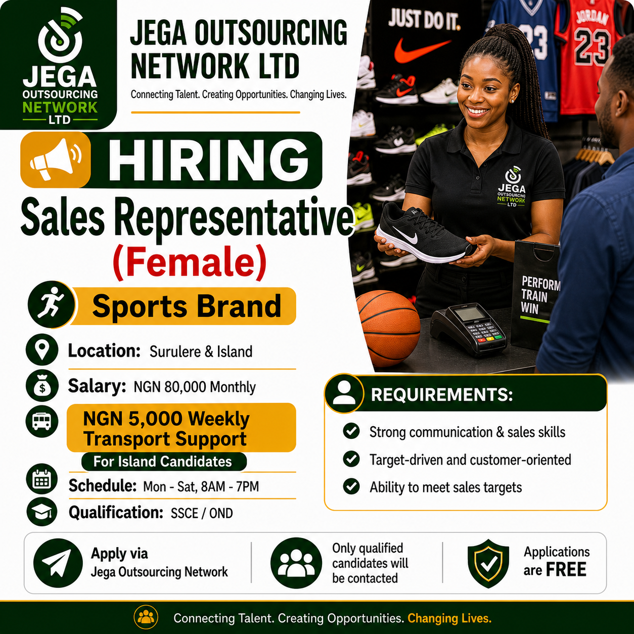 Female Sales Representative vacancy flyer