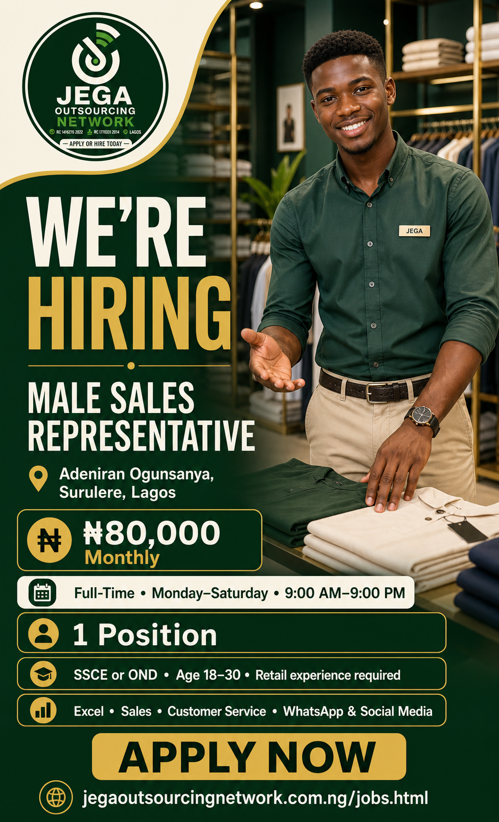 Male Sales Representative vacancy flyer