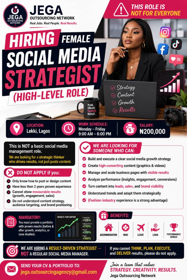 Female Social Media Strategist vacancy flyer