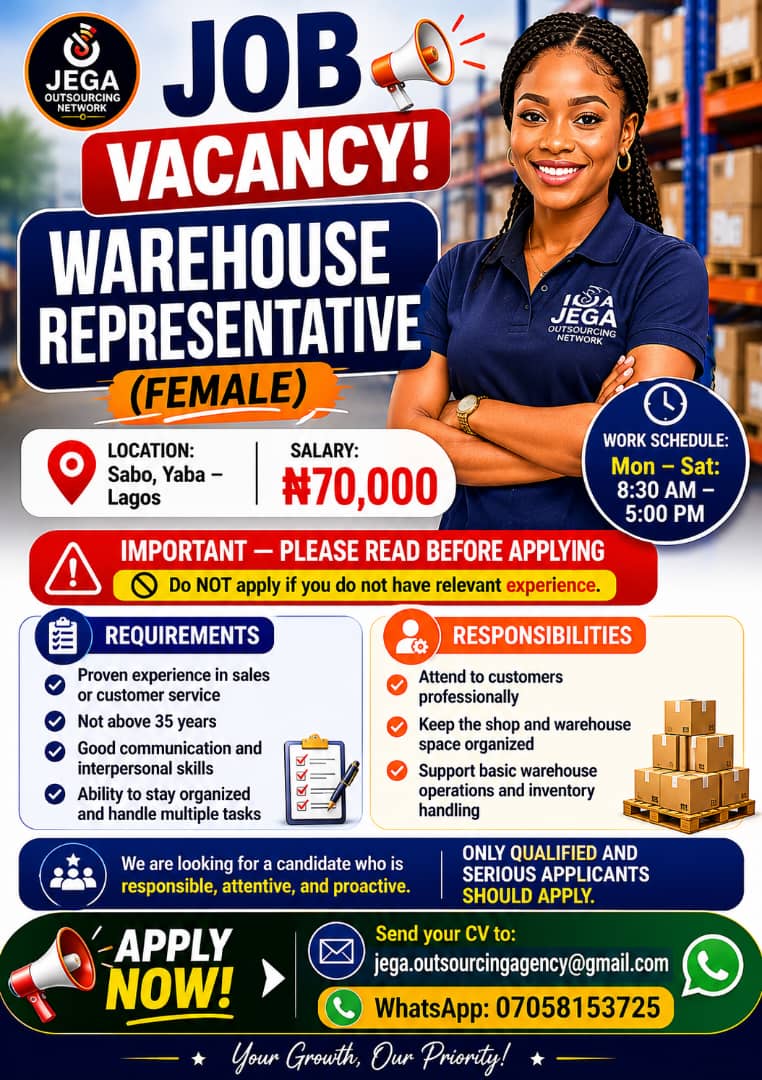 Warehouse Representative (Female) vacancy flyer